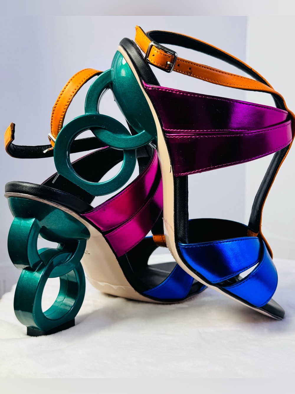 VINCI Multicolor Sculptural Heel Sandal EU 37 US 6.5/7 New Unworn Statement Shoe